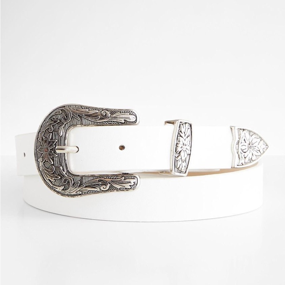 BKE White Slim Leather Belt